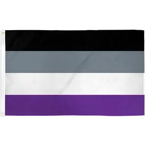 Asexual Pride Flag 3x5ft - 4 Stripes Black Gray White Violet - Double-Stitched Reinforced Brass Grommets - Indoor & Outdoor Use