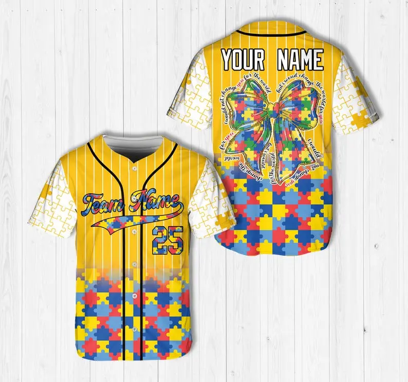Personalized Autism Awareness Baseball Jersey, Custom Name Autism Baseball Jersey, Autism Support Baseball, Infinity Symbol Baseball Jersey