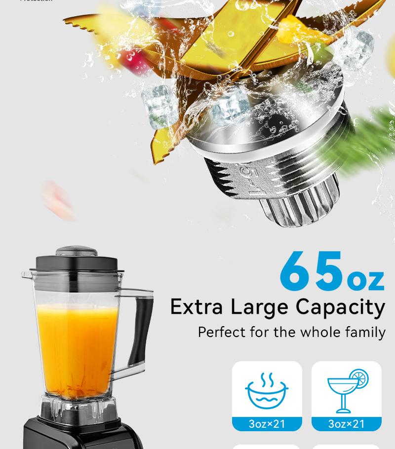 Pukomc Professional 1200W Blender &ndash; 9 Speed Settings + Pulse &ndash; Ice Crushing, Smoothies, Juicing &ndash; 65oz Capacity