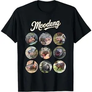 Moo Deng Baby Pygmy Hippo Funny Hide Cute Photo Picture Meme T-Shirt