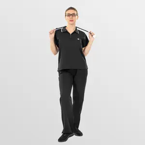 EADFLIE Scrubs Set for Women, Zip Polo Neck Scrubs, Stretchy Nurse Outfit with 8 Pockets, Straight Leg Pants Medical Uniform, Comfy Aesthetic Workwear