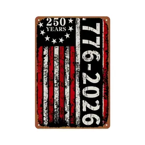 Vintage Metal Tin Sign 1776-2026 250 Years - Retro Patriotic American Flag Wall Decor for Home, Man Cave, Garage - USA 250th Anniversary Gift