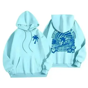 Blue Palm Puff Hoodie , Sweatshirt , T-shirt for Women 2025 Blue Graphic Hoodie Cute Preppy Sweatshirt Long Sleeve Womenswear