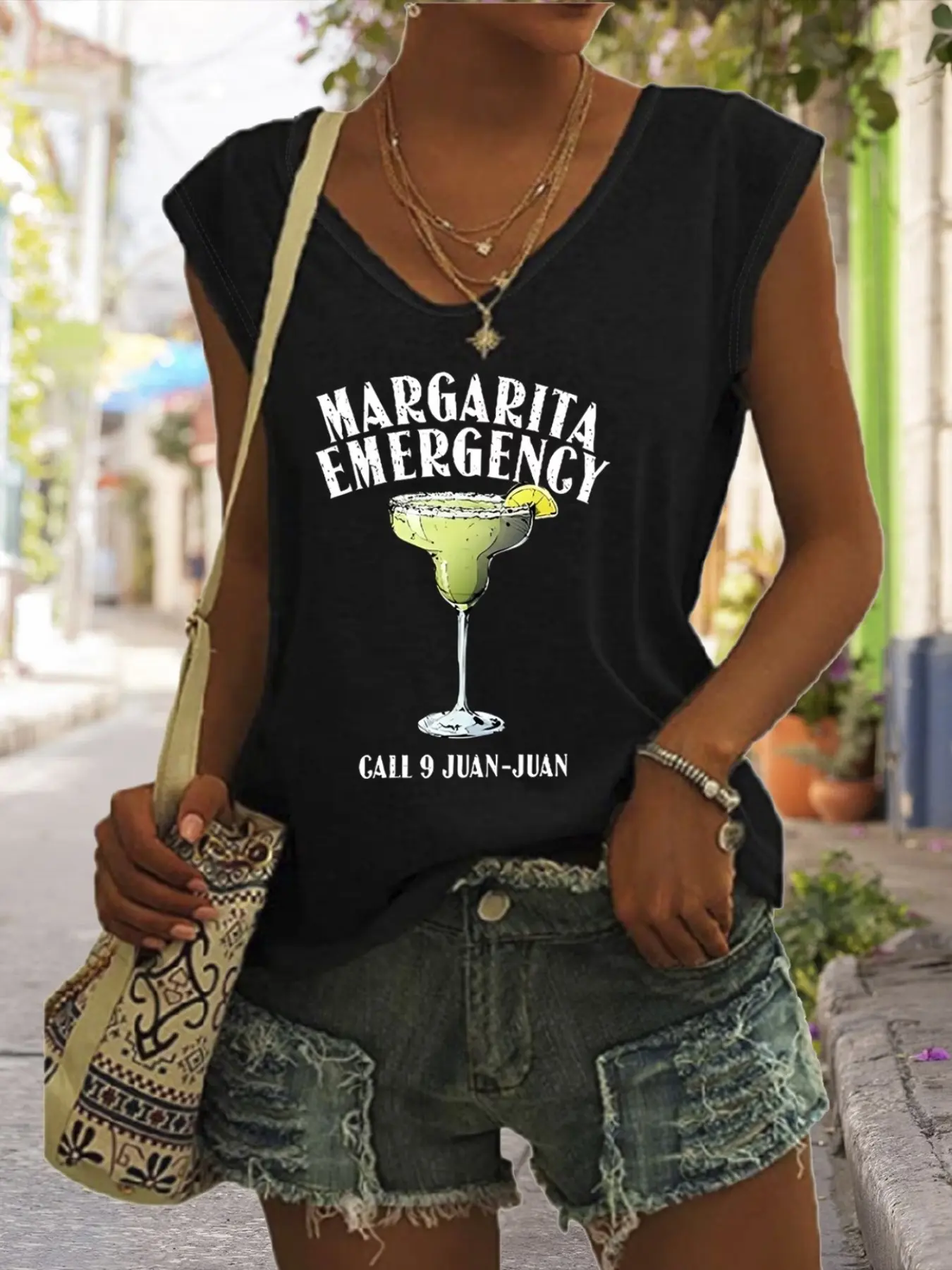 Cinco De Mayo Margarita Graphic T-Shirt, Funny Cocktail Print V Neck, Casual Printed Summer Sleeveless Tank Top, Fitted H-Type Streetwear for Women, Casual Sleeveless Tops