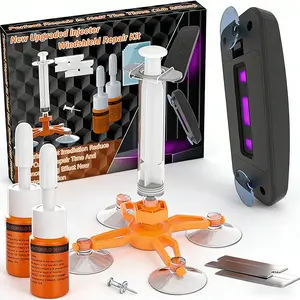 Windshield Repair Kit, Windshield Crack Repair Kit with Suction Cup Curing Light, 2 Pcs Car Glass Repair Kit Quick Fix for Chips & Cracks, Windshield Chip Repair Kit, Automotive Nano Fluid（Orange）