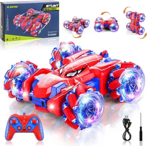 2.4GHz Spider Remote Control Stunt Car,4WD Double Sided Off-Road RC Car with Colorful LED Wheel Lights & Headlight,360° Rotating Flip USB Rechargeable RC Truck,Birthday Holiday Gift Toy for Boys Ages 4-13
