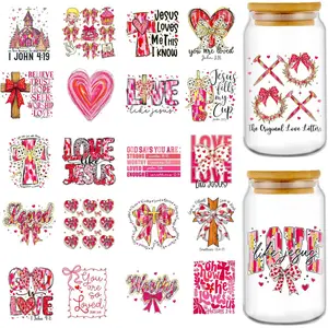 UV DTF Cup Wrap - 20 Pcs Valentines Day Bible Verse UV DTF Stickers for 16 OZ Christian Inspirational Cross Waterproof UVDTF Transfer Decals for Glasses Cups Mug DIY Crafts