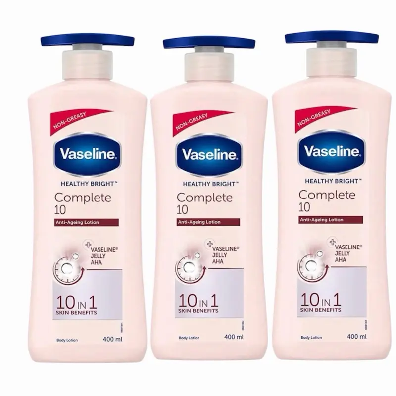 Vaseline Anti-Age Complete 10-in-1 Skin Benefits Body Lotion - Alcohol-Free, Antioxidant Cream Body Butter, Hydrates Normal & Dry Skin, 400ml Single Item, Pack of 3, Hydrate