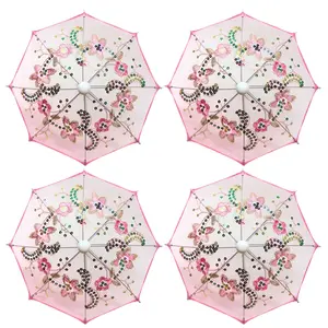 Thy Home 4-Pack Portable Handmade Metal Compact Mini Lace Sequined Umbrella Parasols - 11.6in Diameter Doll-Size Decorative Prop for Weddings, Photo Shoots