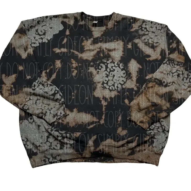 Acid Wash Sweatshirt with Leopard Print, Unisex Crewneck Pullover with a Comfortable Fit for Casual Everyday Wear