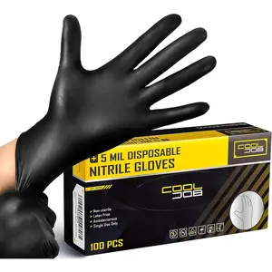 5 Mil Black Disposable Nitrile Gloves for Men, Heavy-Duty for Household Cleaning, Cooking, Working, Powder Free, S-XLGift.
