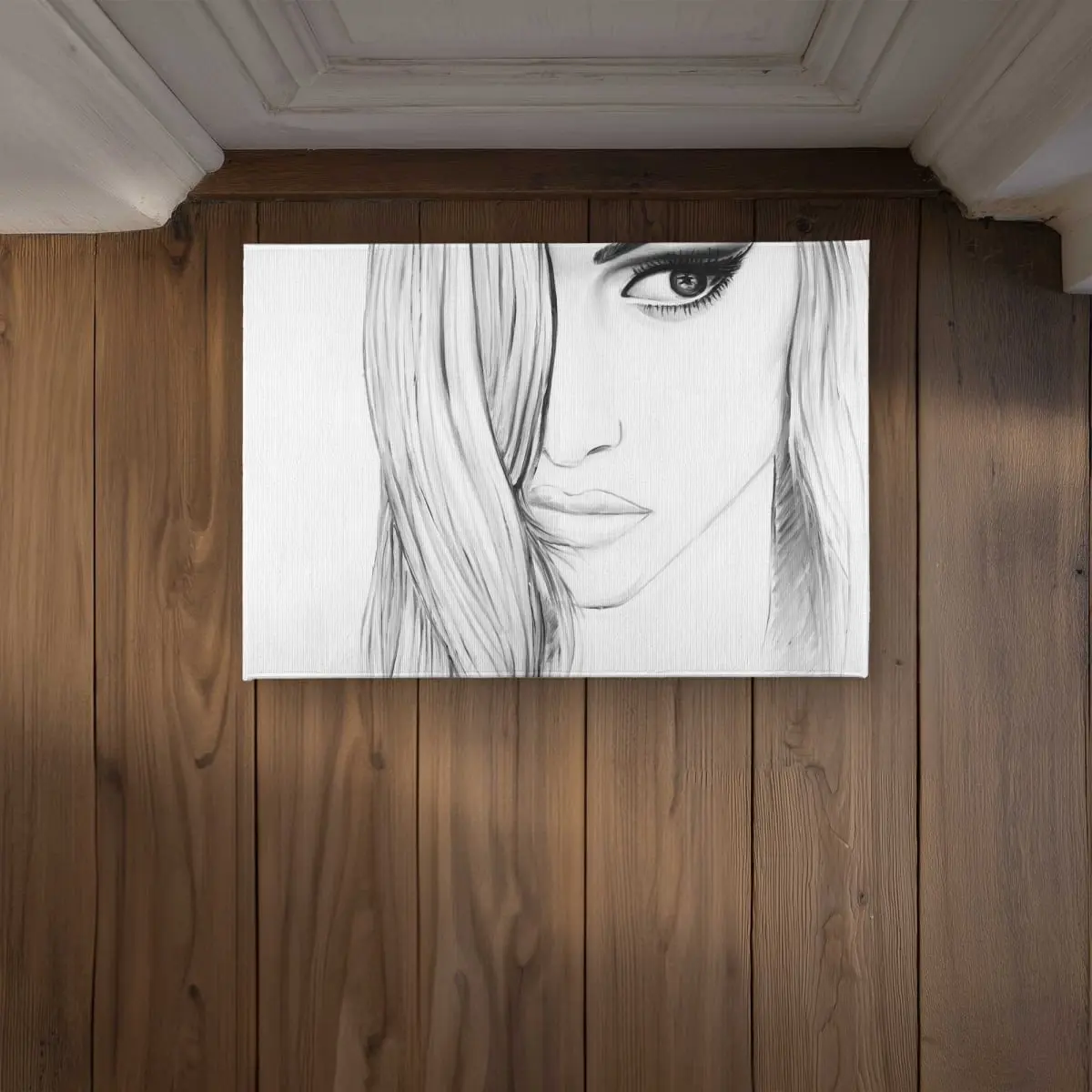 212 MAIN Polyester Loop Indoor-Outdoor Door Mat, 17x24 in. Standard Size, Black & White Portrait Print Art-Themed Decorative Design Doormat, Soft Textile for Bedroom Use, Art-Themed Doormats, Decorative Design Doormats