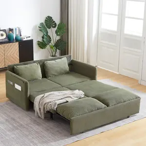 Eyisean 65" Corduroy Modern 3-in-1 Convertible Sleeper Sofa, 2 Seat Adjustable Couch with Pull Out Sofa Bed & Bottom Pulley, Comfy Loveseat with Side Pocket & Pillows, Space-Saving Couches for Bedroom, Apartment, Living Room
