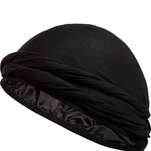 Black Satin Lined Pre-Tied Turban for Men and Women