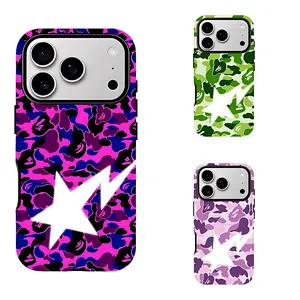 BAPE Camouflage Lightning Star Phone Case — Suitable for iPhone 17–11 Pro Max/Plus and Samsung Galaxy S23–25
