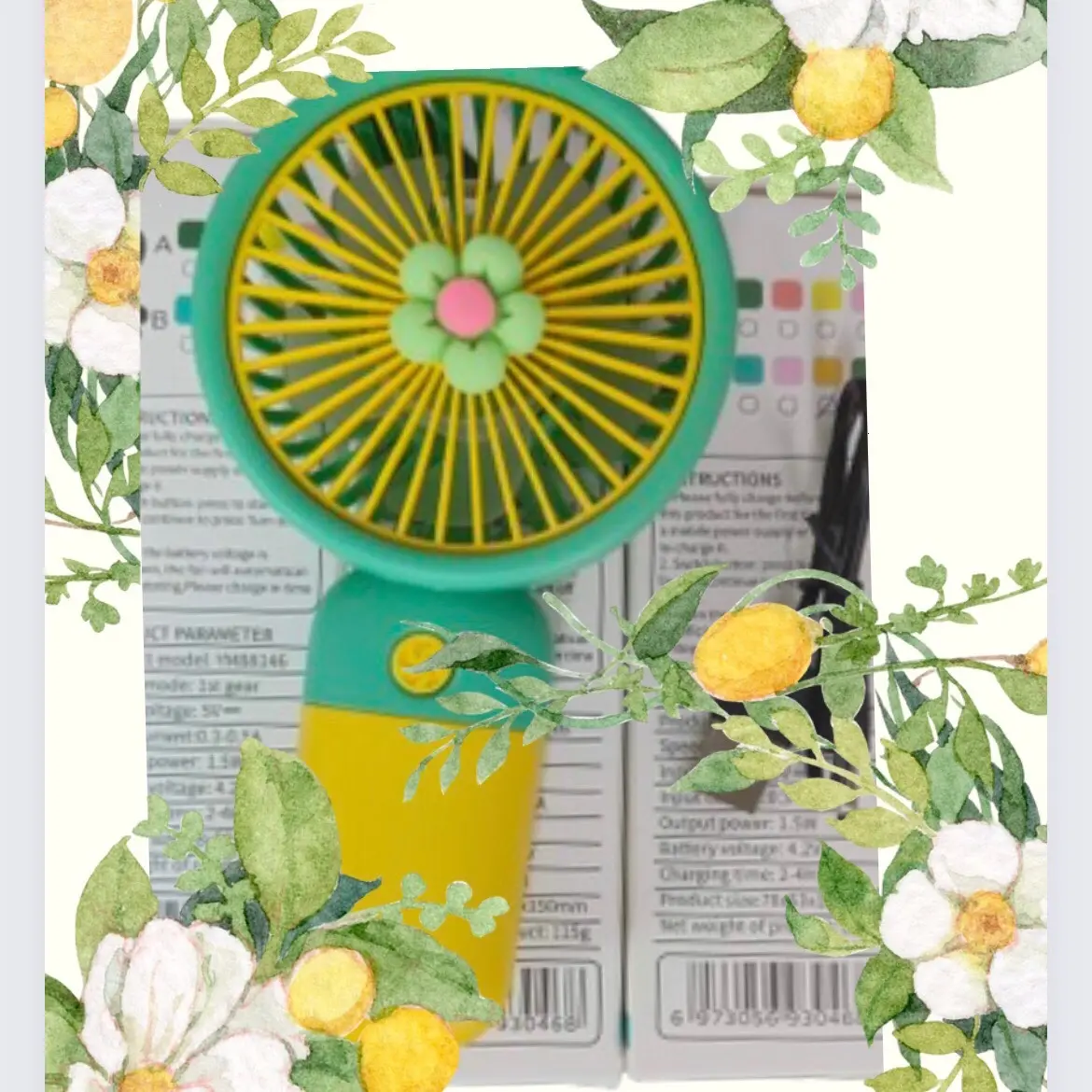 Rechargeable Handheld Fan, Portable Mini Fan with Bracket, Cute Flower Fruit Design Portable Fan for Everyone Travelling Indoor Outdoor Office Home