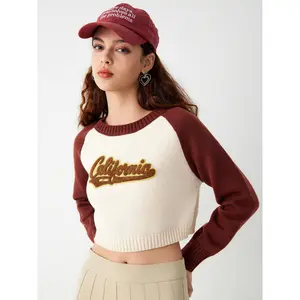 Cider [size 2-26] Round Neckline California Contrasting Binding Crop Sweater