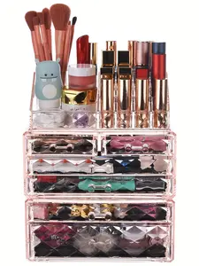 ZHIAI Makeup Organizer Acrylic Cosmetic Storage Drawers and Jewelry Display Box Transparent (Style B(Pink Diamond)