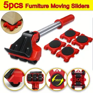 5Pcs Furniture Moving Sliders Kit, Heavy Duty Furniture Lifter Tool Set with Rollers, Portable Easy Move for Sofa Refrigerator Cabinet, Labor-Saving Floor Protector