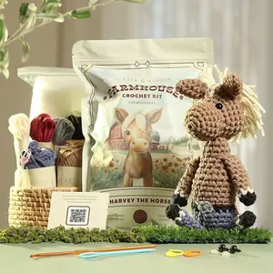 Amigurumi Crochet Kit for Beginners Adults and Kids, Learn to Crochet Kits for Adults Beginner with Easy Yarn, Stuffed Crochet Animal Kit with Step-by-Step Video Tutorials - Harvey the Horse