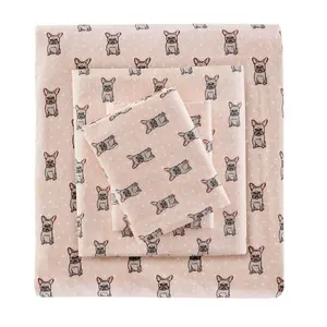 Flannel Sheet Set (Full) 4pc Pink French Bulldog 100 Thread Count