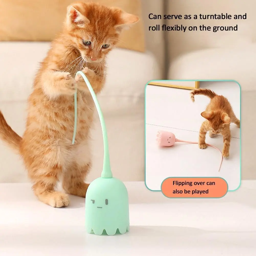 Automatic Silicone Tail Teaser Toy 2 In 1 Interactive Cat Toys Cat Wand Toy with 2 Silicone Tails,Rechargeable Automatic Interactive Cat Toy For Indoor Cats universal ball/chaser toy