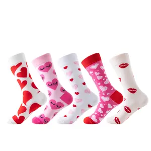 Spixelsocks Women's Colorful Mid-Calf Socks - 5 Pairs with Heart-Shaped & Casual Patterns - Perfect for Spring Autumn & Valentine's Day