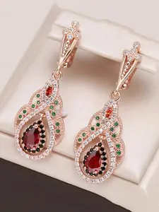 1 Pair Elegant Rhinestone & Artificial Gemstone Decorated Dangle Earrings, Vintage Water Drop Shaped Drop Earrings For Women For Gift, Elegant Daily Use Fashion Accessories For Club, Party, High Quality Earrings