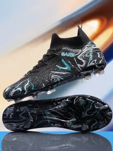 Men's Random Pattern Lace Up Soccer Shoes, Comfortable Breathable Outdoor Sports Competition Training Shoes, Football Cleats for All Seasons