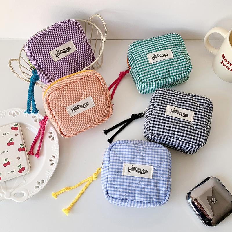 Plaid Pattern Makeup Bag, Portable Cosmetic Storage Bag with Zipper, Versatile Makeup Organizer Pouch for Travel & Daily Used, Cute Small Storage Bag, Perfect Gift for Mother's Day, SummerVibes