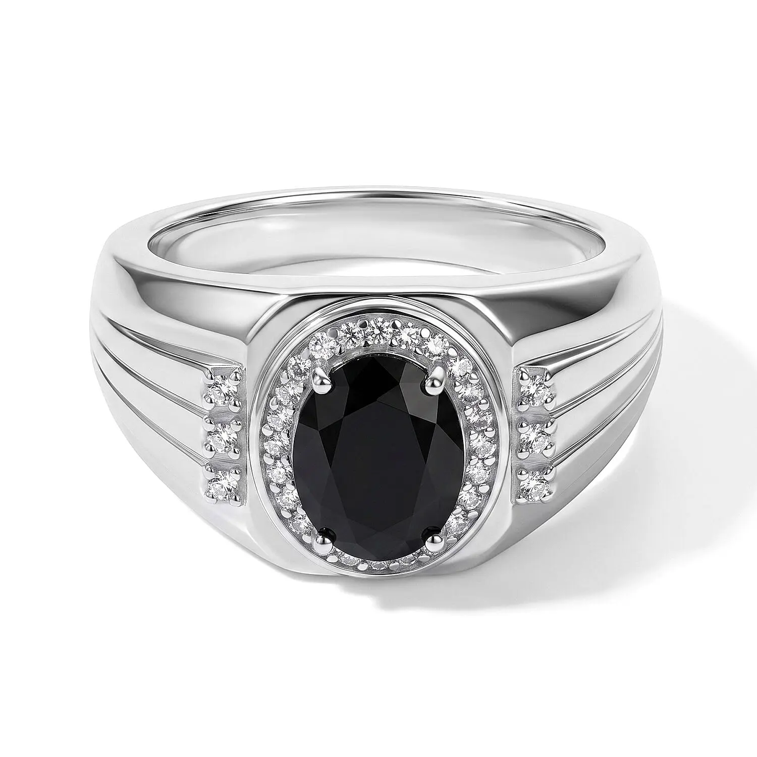 EverTrue Thai Black Spinel and White Zircon 2.50 ctw Men''s Ring in Platinum Bond (Size 10.0)