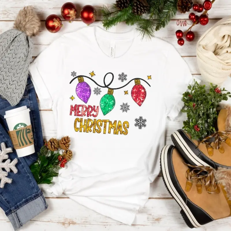 Christmas shirt Faux Sequin Christmas shirt Christmas lights shirt Glitter Christmas Lights Shirt Sequin Christmas shirt