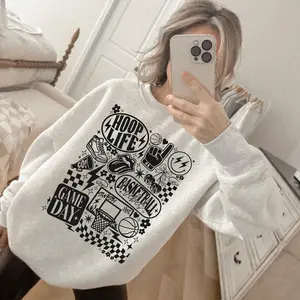Retro Hoop Life Basketball Collage Tshirt or Sweatershirt, Fashion Game Day Apparel For Womens, Momlife, Gift For Her Top Womenswear