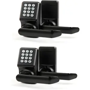 Keypad Door Lock with Handle, Digital Door Lock with Keypad Set,Keyless Entry Door Locks with Handle-IC Card and Anti-peep Password- Easy Installation for , Hotel-Matte Black-2PACK Set