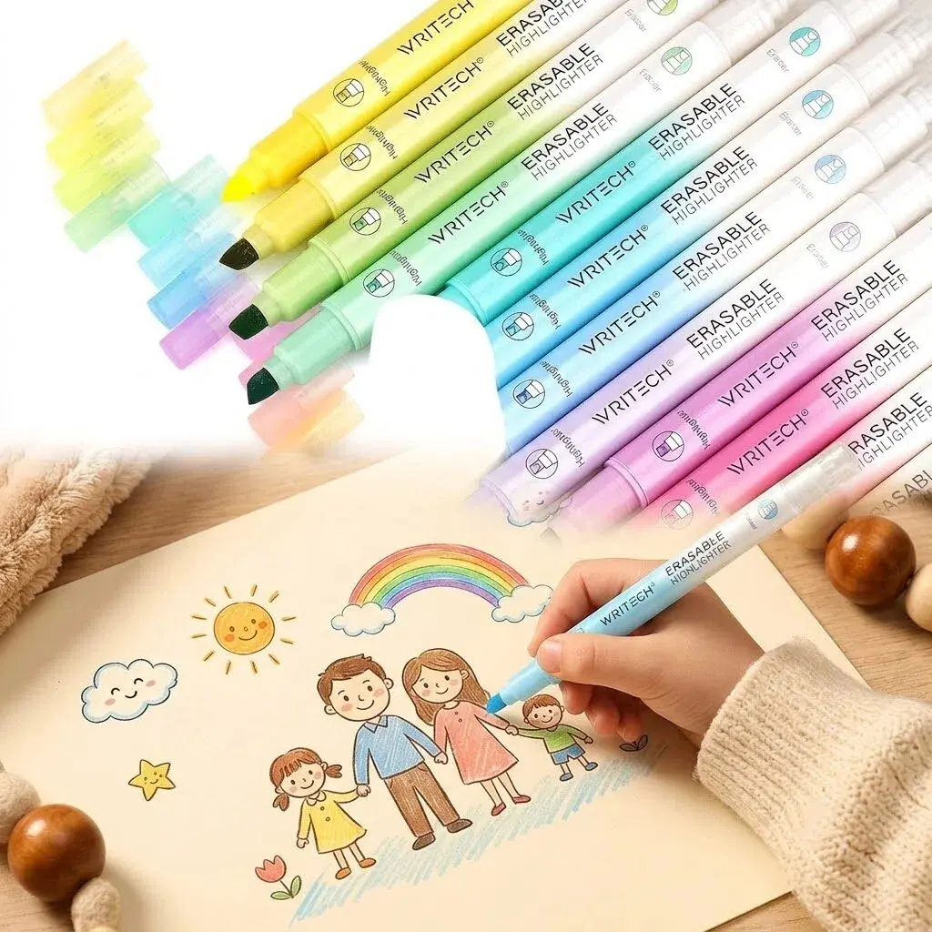 12 Pack Vibrant Erasable Highlighters, Back to School Haul Color Set with Double-Head Chisel Tip, No-Bleed Fluorescent Ink & Erasers for Marking, Everyday Use, Office Stationery