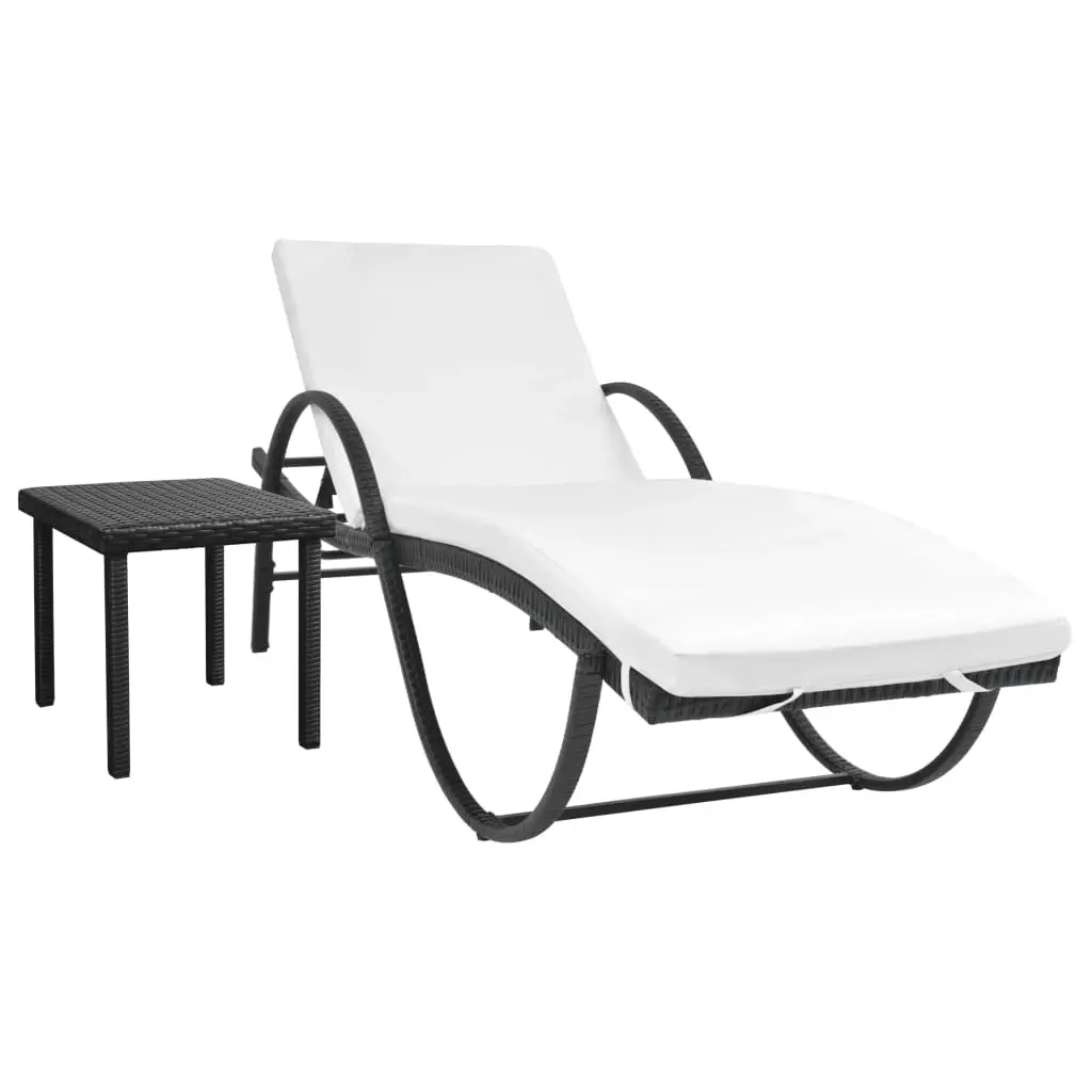 vidaXL Patio Lounge Chair, Outdoor Chaise Lounge Chair with Cushion and Adjustable Backrest, Sunlounger with Tea Table, Sunbed, Poly Rattan Black 42886