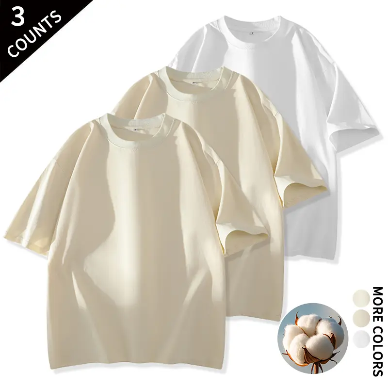 All Body Types Friendly Oversized Pure Cotton Short Sleeve Shirts 3 Pack for Men, Simple Versatile Tops for Multi-scene Home Outdoor & Commute Use