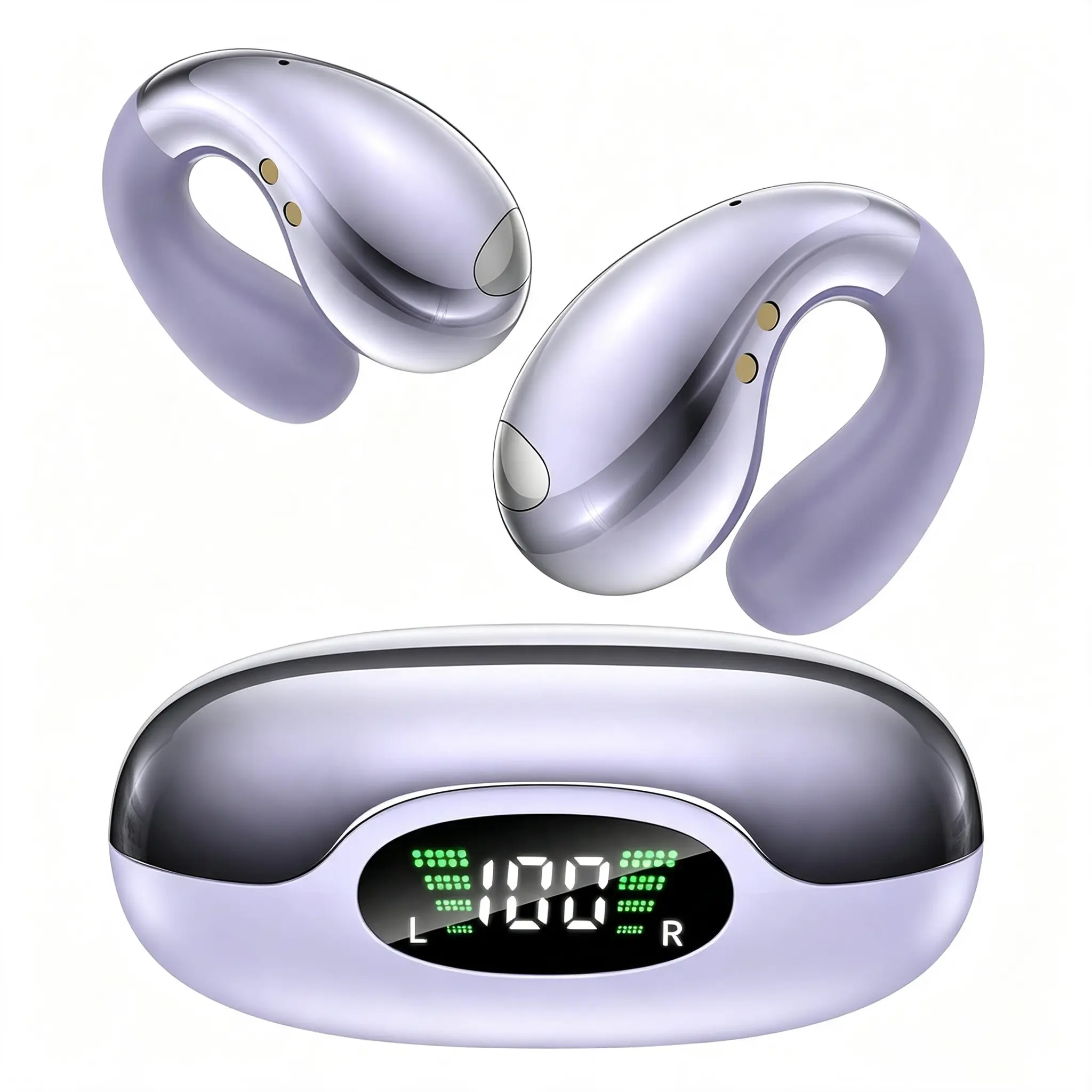 Purple Clip-On Wireless Bluetooth Sports Earbuds, Secure Clip Structure, Type-C Charging Port, Battery Indicator Light, Clear Call Microphone, HD Stereo Sound, 50 Hours Total Playtime, Ideal for Running, Commuting and Daily Outdoor Use Workout