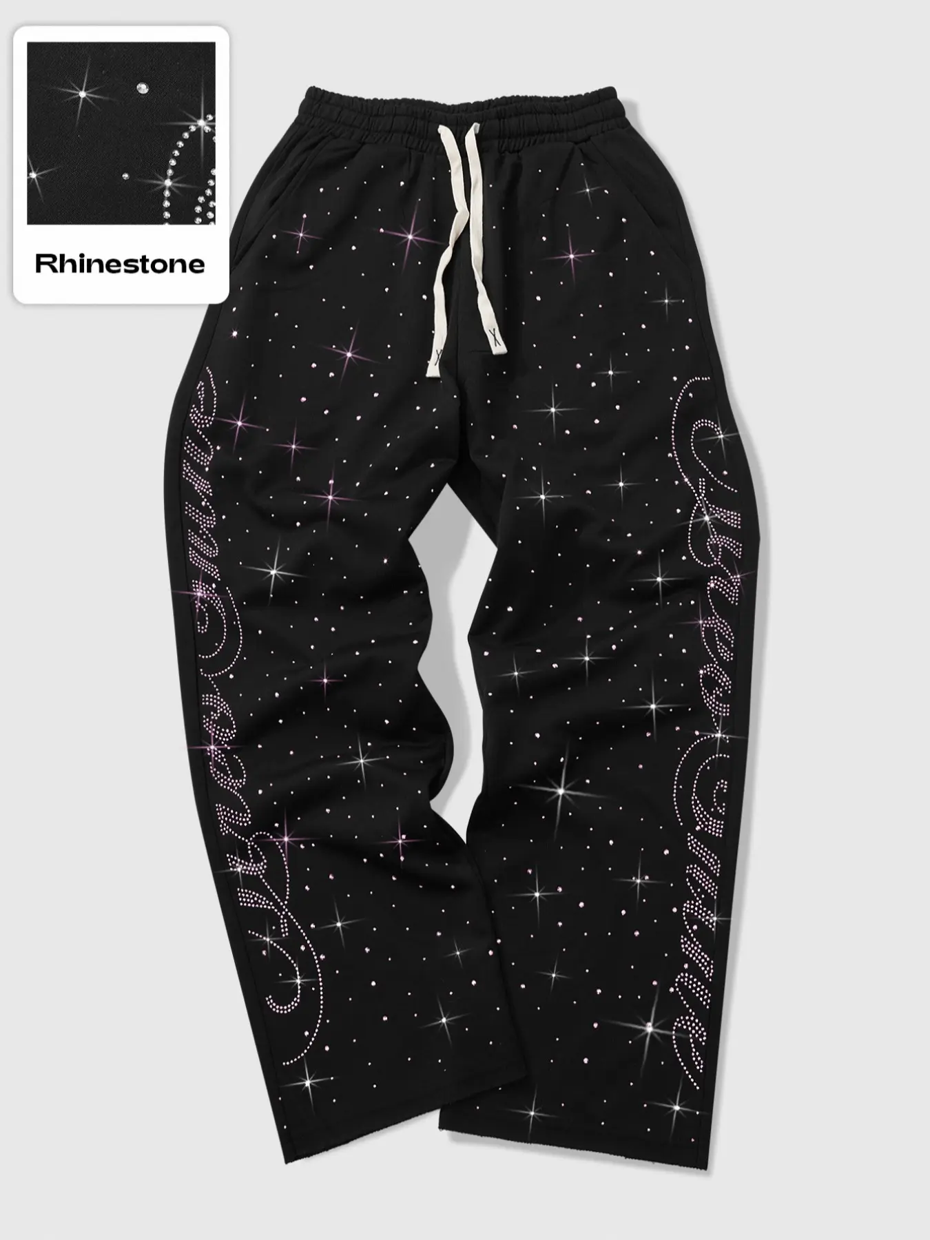 Men's Rhinestone Embellished Sweatpants, Casual Streetwear Trousers, with Sparkling Star & Pattern, Drawstring Waist, Loose Fit, Casual Night Out Style, Casual Sportswear Pants, Casual Sporty Pants, 1 Pack
