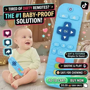 Baby Silicone Remote Teether – TV Remote Teething Toy for 3-24 Months, Soft Chew Toy for Infants & Toddlers Teething Relief (Blue)