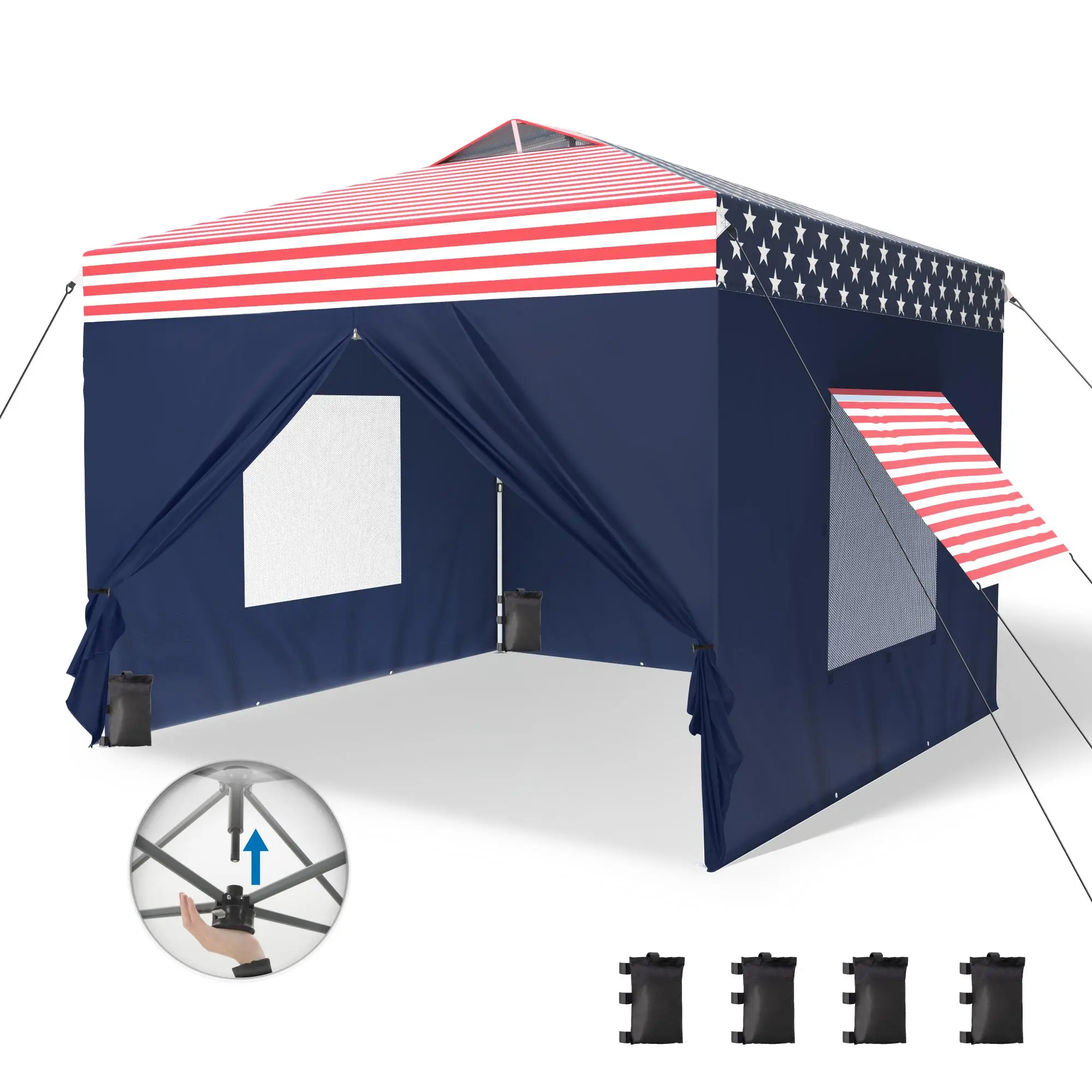 PHIVILLA Canopy Tent Pop Up 10x10 ft One Person Push Set Up Tent with 4 Sidewalls UPF 50+ Heavy Duty Straight Legs with 4 Sandbags & 1 Roller Bag Outdoor Folding