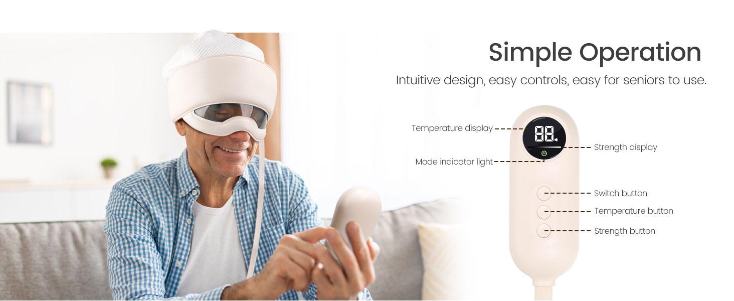 Electric Head Massager for Headaches, Eye Massager with 6-Level Heat, 6-Zone Kneading Temple Massager & Migraine Massager, Rechargeable Head and Eye Massage for Stress Relax