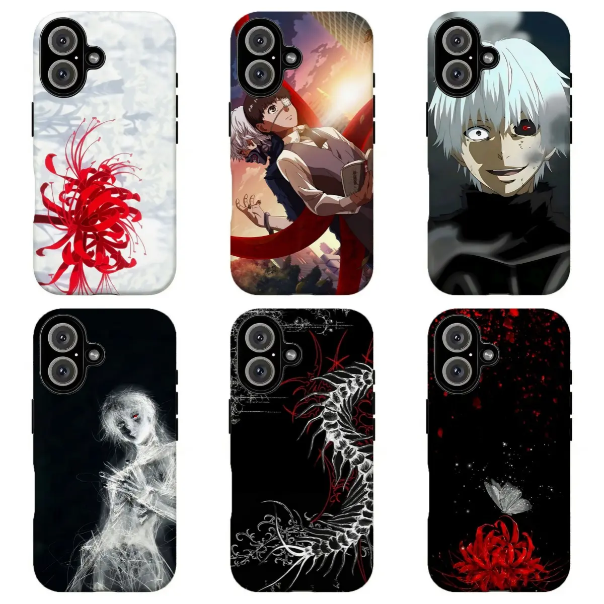 FL-Toky0 Ghoul Ken Kaneki & Red Spider Lily Phone Case,Dark Anime Aesthetic Cover For iPhone 11 12 13 14 15 16 17 Air Pro Max for Samsung S26 S25 S24 S23 S22 S21 Case,Gift for her/him/fans