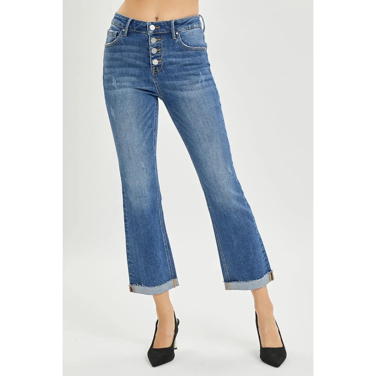 RISEN Full Size Button Fly Cropped Bootcut Jeans
