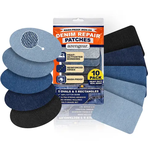 Iron-On Denim Repair Patches for Jeans (10 Pack) - 100% Cotton, Heavy Duty, Wash-Proof Dressmaking & Fashion Accessory