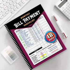 Folder-Type Bill Payment Tracker Notebook - 48-Month Systematic Tracking Budget Planner, Monthly Organizer with Bill Payment Recording, Daily Spending Trends, Due Date Reminders, 960-Record Accounting Ledger for Families’ Personal Finance Debt Payoff