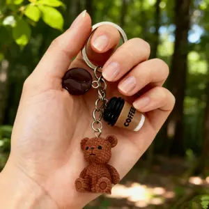Vintage Sitting Bear Coffee Bean Keychain, Cute Teddy Bear Pendant, Bag Charm, Metal Ring DIY Fashion Accessory, Birthday Gift For Coffee Lovers, Party Favor, Women'S Bag And Phone Chain