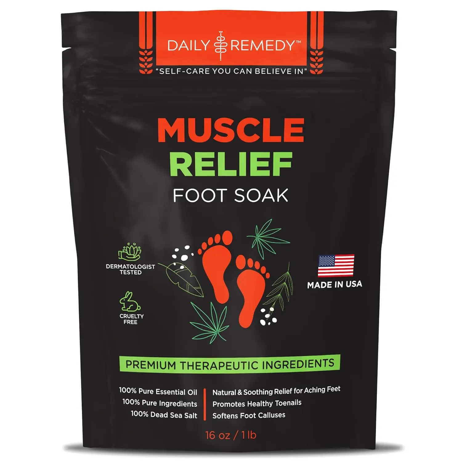 Muscle Relief Foot Soak with Epsom Salt, Soothe Tired Feet, Softens Calluses and Helps Athletes Foot 16 oz