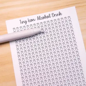 Tiny Icon Alcohol Drink Party Celebration Wine Booze Tracker Doodle Functional Sticker Sheet 5 mm Square Bujo Line Art Style