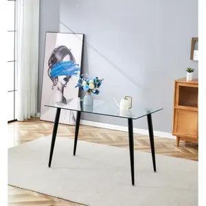 High end and high-quality Glass dinning table 120*70 ,black metal leg , Dinning table for 4 seats office table computer desk, Gaming Office Writing Work Desk for Home Office, Study, Bedroom, Work from Home